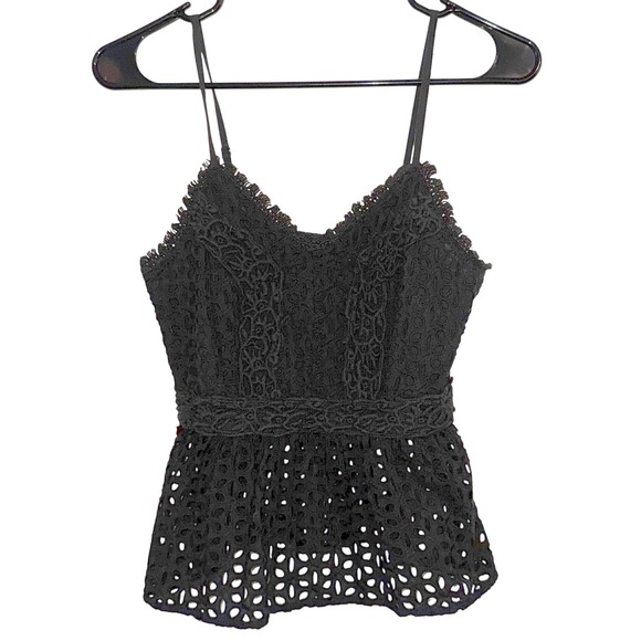 Japna Tops - Japna Black Lace Eyelet Peplum Cami Top Small Boho Adjustable Straps 100% Cotton